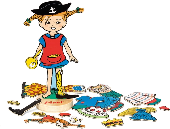 Ξύλινη κούκλα ντυσίματος Pippi Φακιδομύτη