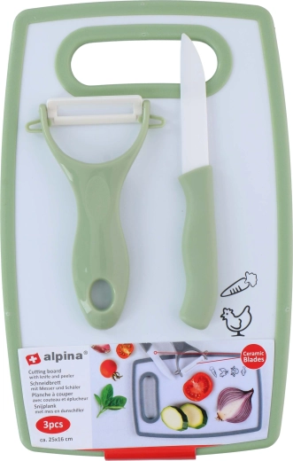 Σετ κουζίνας ALPINA – επιφάνεια κοπής, μαχαίρι και αποφλοιωτής
