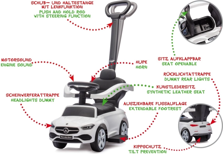 Όχημα ώθησης Mercedes-Benz C-Class 3 σε 1, λευκό