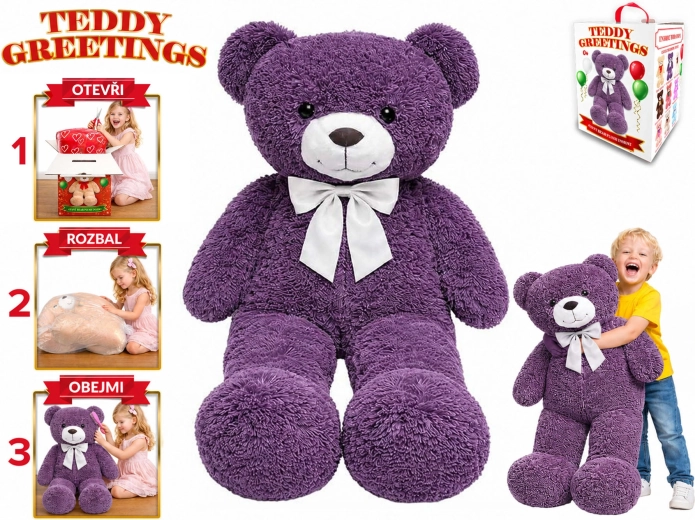 Λούτρινο αρκουδάκι με φιόγκο Teddy Greetings 120 cm μωβ - 1 τεμάχιο