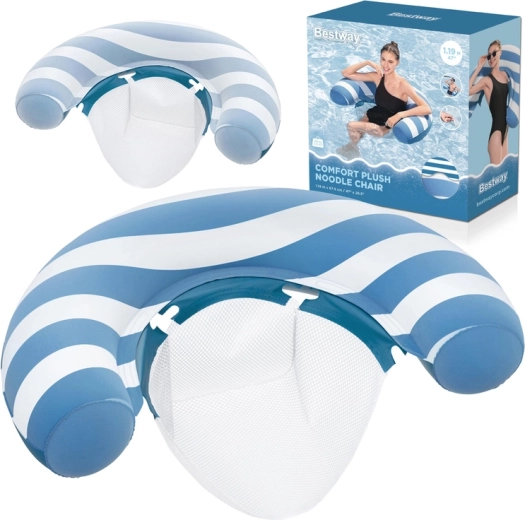 Bestway φουσκωτή πλωτή πολυθρόνα με κάθισμα mesh Comfort Plush, που αλλάζει χρώμα, 119 × 68 cm