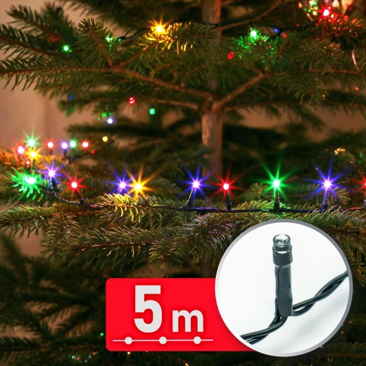 Πολύχρωμη φωτεινή αλυσίδα LED 5 m, 100 LED με πράσινο καλώδιο