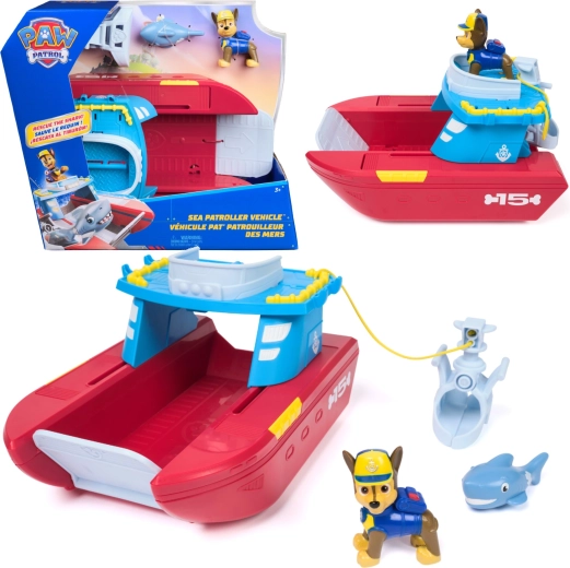 Spin Master PAW Patrol Sea patroller – σωστικό σκάφος της Ακτοφυλακής με φιγούρα Chase και καρχαρία