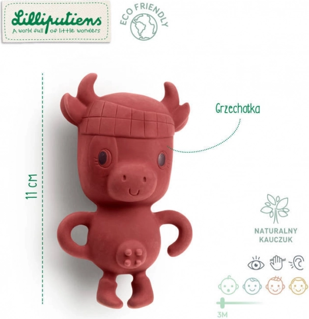 Lilliputiens πολυαισθητηριακή κουδουνίστρα από φυσικό καουτσούκ αγελαδίτσα rosalie eco 3 m+