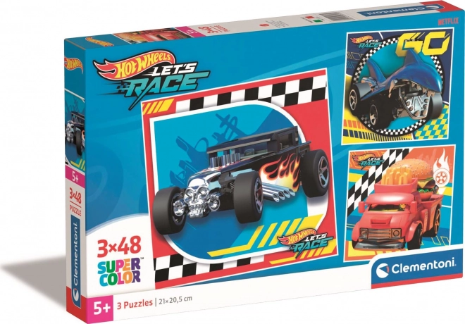 Παζλ 3×48 κομμάτια HOT WHEELS – σετ τετράγωνων παζλ CLEMENTONI