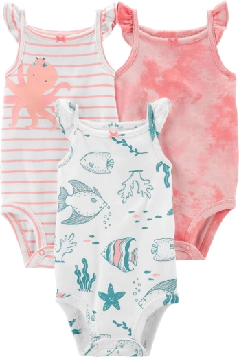 CARTER'S βρεφικά κορμάκια χωρίς μανίκια Pink Ocean 3 τεμ. – Μέγεθος 62