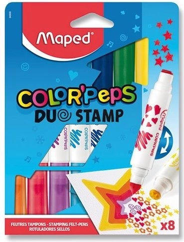 Μαρκαδόροι Fixy MAPED Color'Peps Duo Stamp – σετ 8 διπλών μαρκαδόρων με σφραγίδα