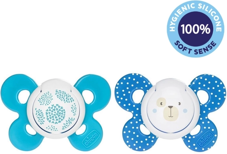 Πιπίλα Chicco Physio Comfort σιλικόνης 6–16 μ., μπλε μοτίβα, 2 τεμ.