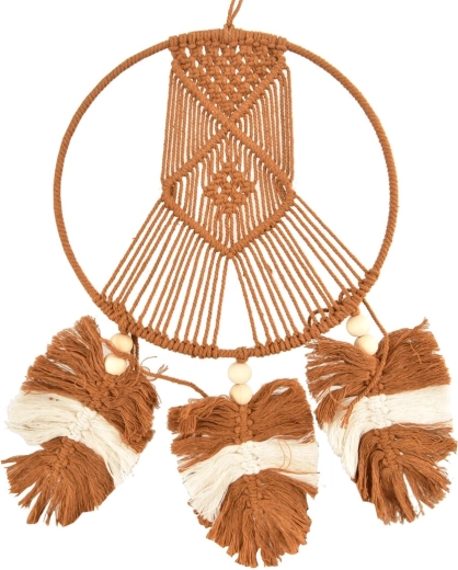 Βαμβακερή ονειροπαγίδα καφέ 65 cm – boho κρεμαστό διακοσμητικό
