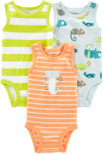 CARTER'S βαμβακερά βρεφικά κορμάκια χωρίς μανίκια stripes animals για αγόρια, 3 τμχ – 6m