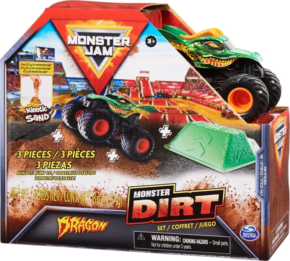 Monster Jam Dragon – μεταλλικό monster truck 1:64 με ράμπα άλματος και άμμο
