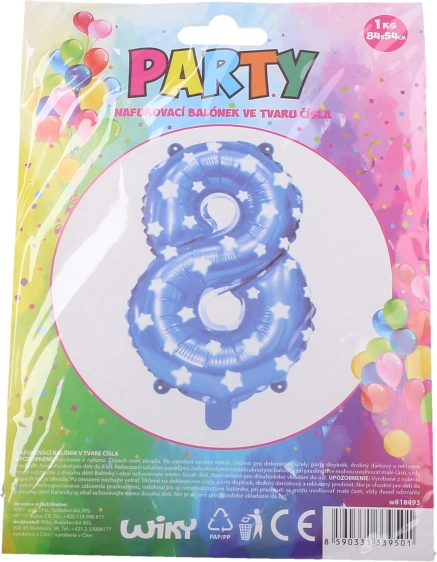 Μπλε φουσκωτό μπαλόνι αριθμός 8 με αστεράκια