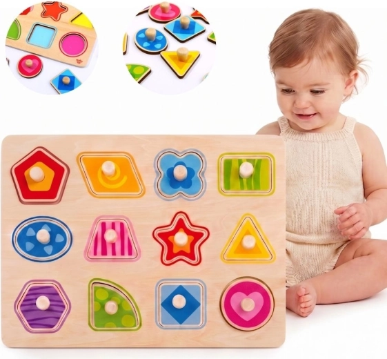 Tooky Toy Montessori ξύλινο ένθετο παζλ σχημάτων με λαβές - 1 τεμάχιο
