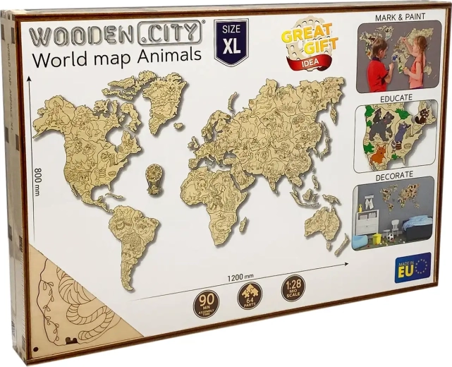 Wooden.City ξύλινος παγκόσμιος χάρτης με ζώα XL