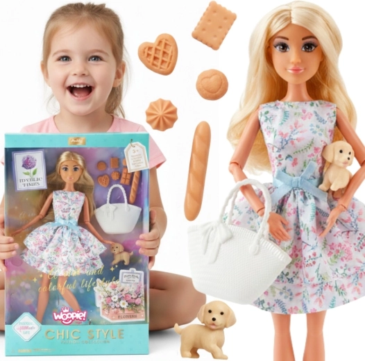 Κούκλα Woopie Royal Lily 30 cm με ανοιξιάτικο φόρεμα, αξεσουάρ για πικνίκ και σκυλάκι