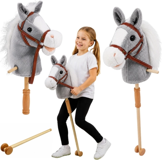 Hobby horse γκρι άλογο σε κοντάρι 100 cm με ήχους και ροδάκια