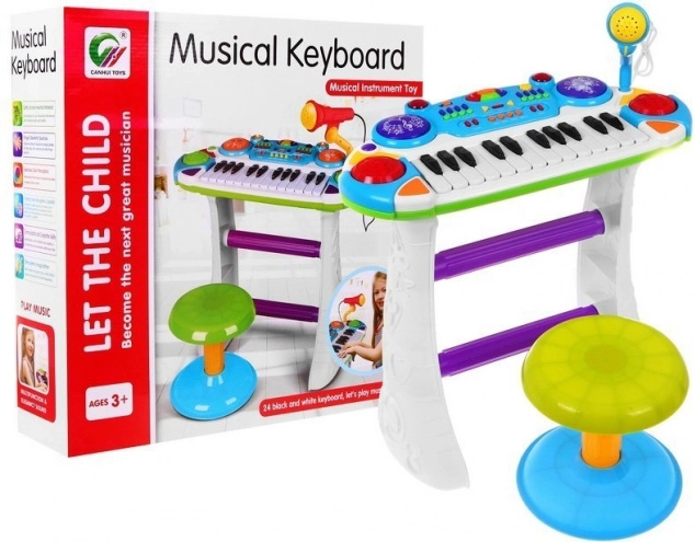 Μπλε μουσικό σετ Keyboard + Τύμπανα + Μικρόφωνο για παιδιά 3+ Φώτα + Ήχοι 2 οκτάβες