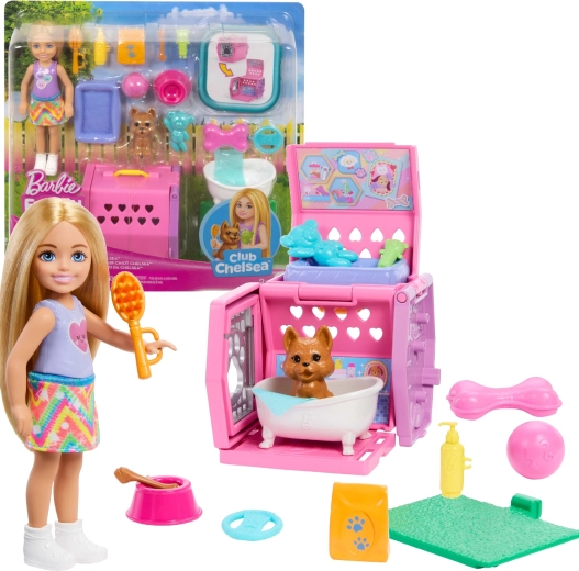 Barbie Club Chelsea φροντίδα σκύλου με κούκλα και αξεσουάρ