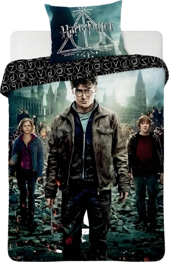 Βαμβακερά σεντόνια Harry Potter Κλήροι του Θανάτου σκούρα 140 × 200 cm