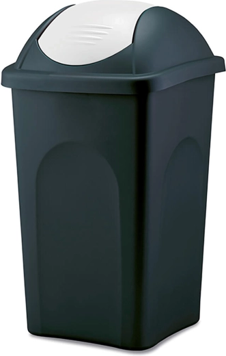 Ανακλινόμενο κάδος απορριμμάτων MULTIPAT 30 l, ορθογώνιος, μαύρος με λευκό καπάκι