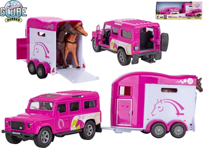 Kids Globe Land Rover με τρέιλερ για άλογα – ροζ μεταλλικό μοντέλο με κίνηση προς τα πίσω