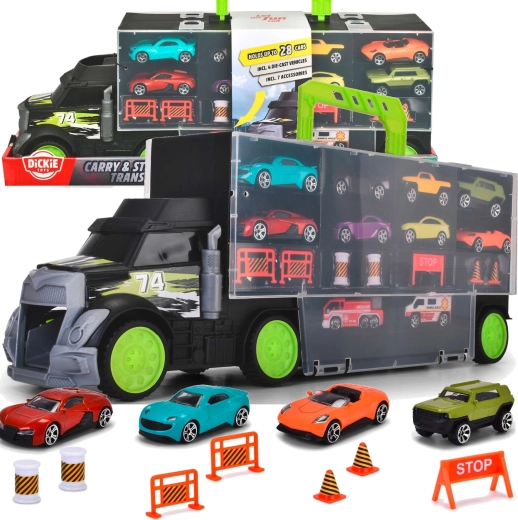 Dickie Toys μεταφορέας αυτοκινήτων και βαλιτσάκι με αυτοκινητάκια και αξεσουάρ κυκλοφορίας