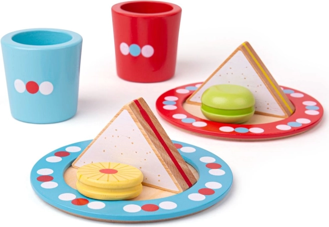 Ξύλινο σετ τσαγιού για κολατσιό με πουά BIGJIGS TOYS