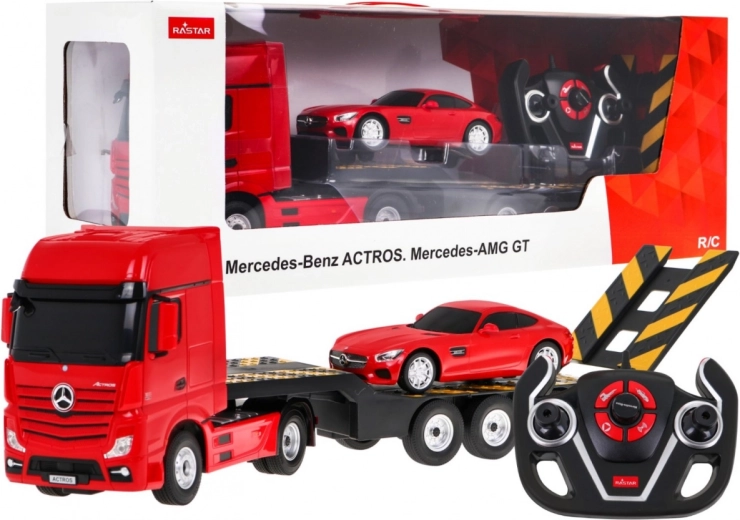 rc φορτηγό mercedes-benz actros με ρυμουλκούμενο 1:26 + mercedes-amg gt 1:24