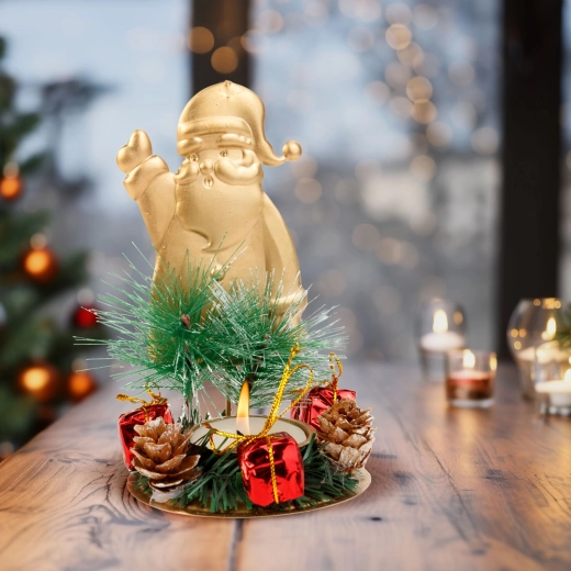 Χριστουγεννιάτικη διακοσμητική σύνθεση Advent με κηροπήγιο για ρεσώ, Άγιος Νικόλαος, χάλκινη