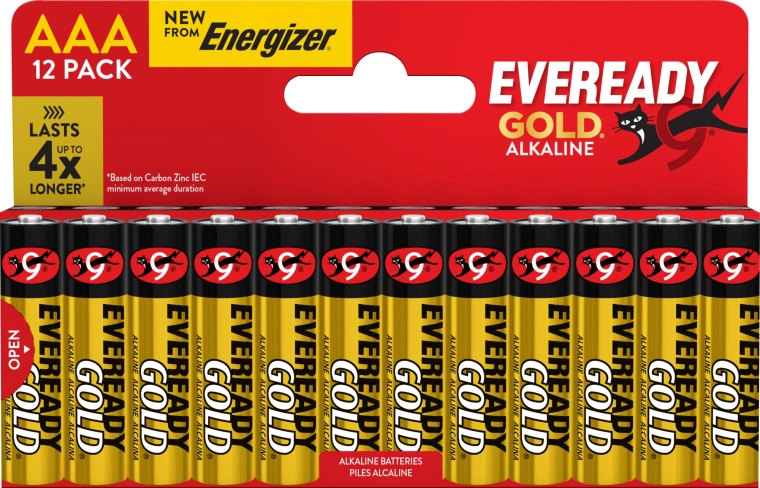 Αλκαλικές μπαταρίες Energizer Eveready Gold AAA, συσκευασία 12 τεμ.