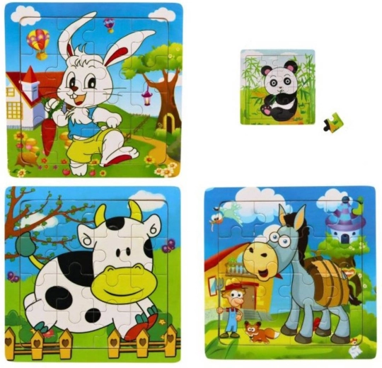 Ξύλινο παζλ με ζωάκια 15 × 15 cm, 16 κομμάτια - 1 τεμάχιο