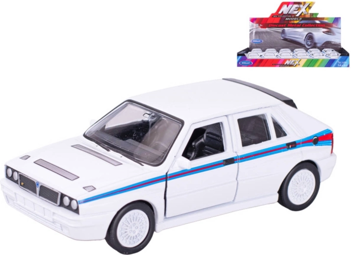 Μοντέλο αυτοκινήτου Welly Lancia Delta HF Martini με μηχανισμό οπισθοκίνησης (pull-back) λευκό 11,5 cm