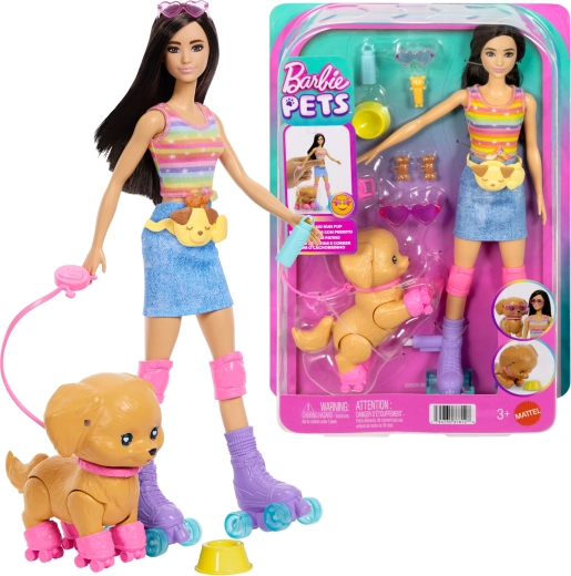 Barbie Pets – κούκλα με πατίνια ρόλερ με κουταβάκι και αξεσουάρ