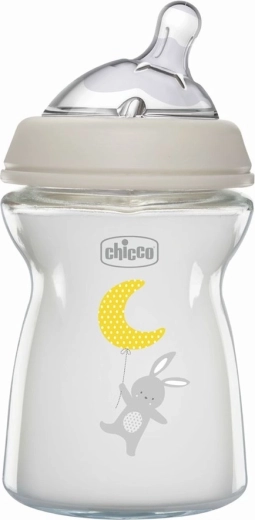 Γυάλινο βρεφικό μπιμπερό Chicco Natural Feeling 250 ml κατά των κολικών, ουδέτερο, 0m+