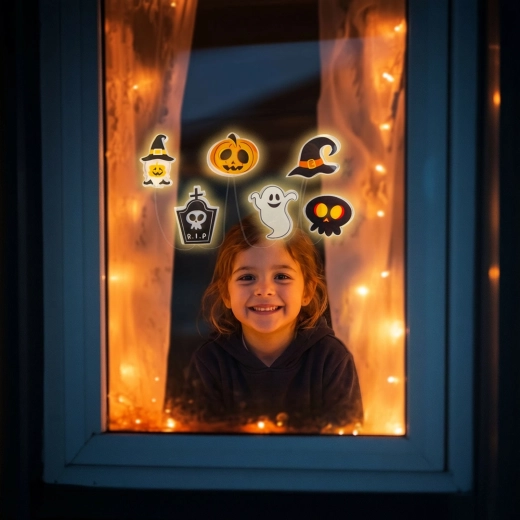LED διακόσμηση παραθύρου για το Halloween με ζελέ κολοκύθες, 85 cm