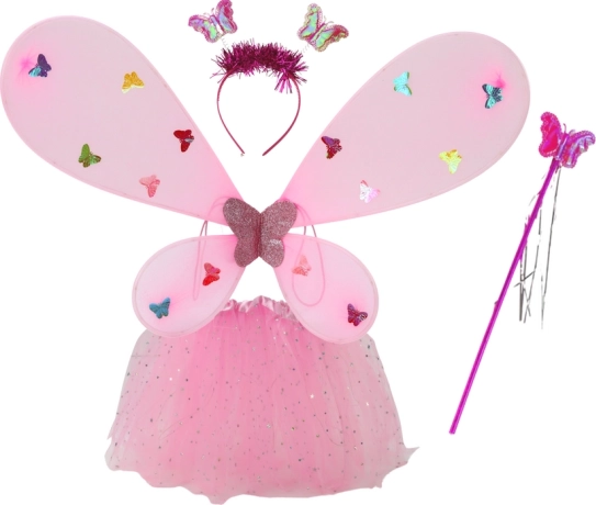 Παιδική στολή νεράιδας πεταλούδας ροζ με φωτεινά φτερά και τοτού