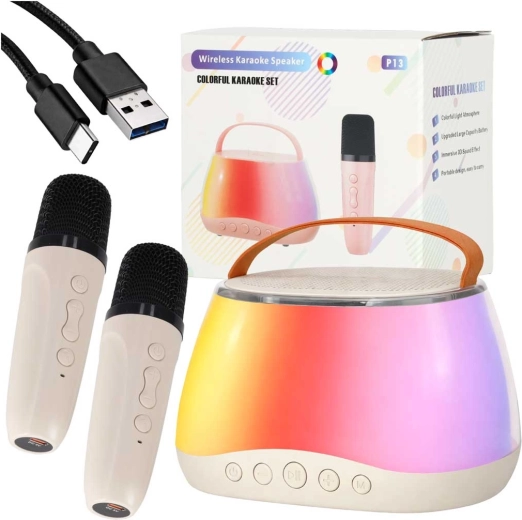 Σετ καραόκε με ηχείο Bluetooth, LED RGB και δύο ασύρματα μικρόφωνα