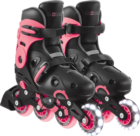 Παιδικά inline πατίνια Go Skates Lights με φωτιζόμενο μπροστινό ροδάκι LED μαύρο-ροζ (EU 34–37)