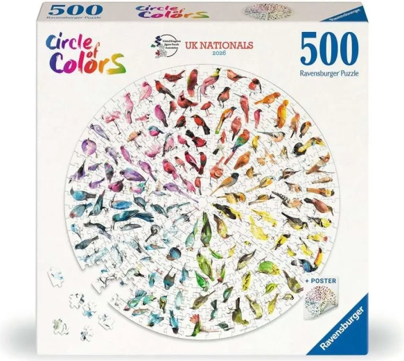 Στρογγυλό παζλ Ravensburger Circle of Colors: Πουλιά 500 κομμάτια