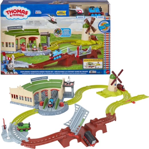 Fisher-Price Thomas & Friends σετ σιδηροδρομικής πίστας – Αμαξοστάσιο Tidmouth 253 εκ. με τον Τόμας και τον Χάρολντ