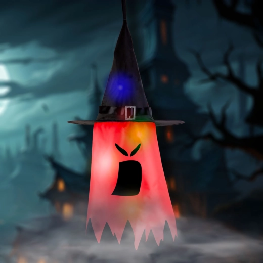 Κρεμαστό διακοσμητικό LED φάντασμα για το Halloween, κόκκινο
