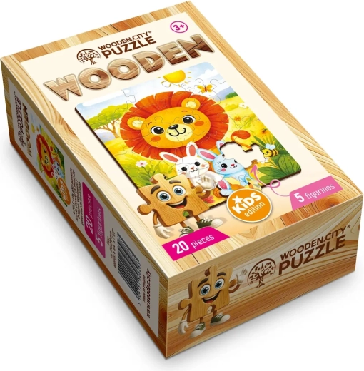 Ξύλινο παζλ WOODEN CITY Μικρό λιονταράκι με κουνελάκια, 20 κομμάτια