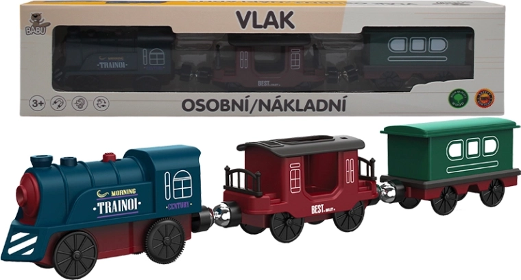 BABU ατμομηχανή επιβατικού τρένου με βαγόνια, με μπαταρίες