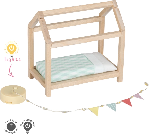 Lundby ξύλινο κρεβάτι σε σχήμα σπιτιού με φωτισμό για κουκλόσπιτο