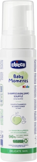 Chicco σαμπουάν και μαλακτικό σε αφρό soufflé για τα μαλλιά Baby Moments Kids 150 ml