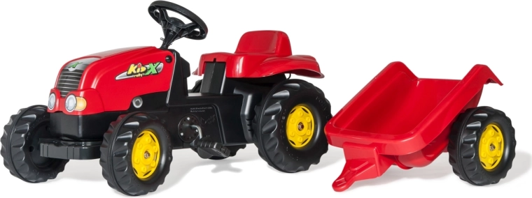 Ποδοκίνητο τρακτέρ Rolly Toys Rolly Kid-X με ρυμουλκούμενο κόκκινο