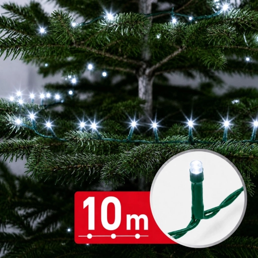 Φωτεινή γιρλάντα LED 10 m, 200 LED, ψυχρό λευκό, πράσινο καλώδιο