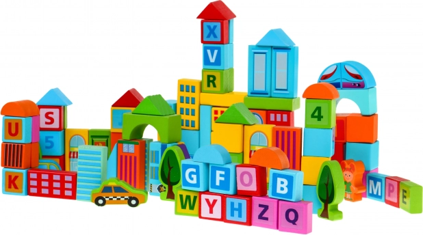 Ξύλινα δομικά τουβλάκια Πόλη 100 τεμαχίων για παιδιά 3+