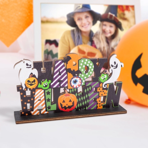 Ξύλινη διακοσμητική πινακίδα ραφιού για το Halloween Happy Halloween