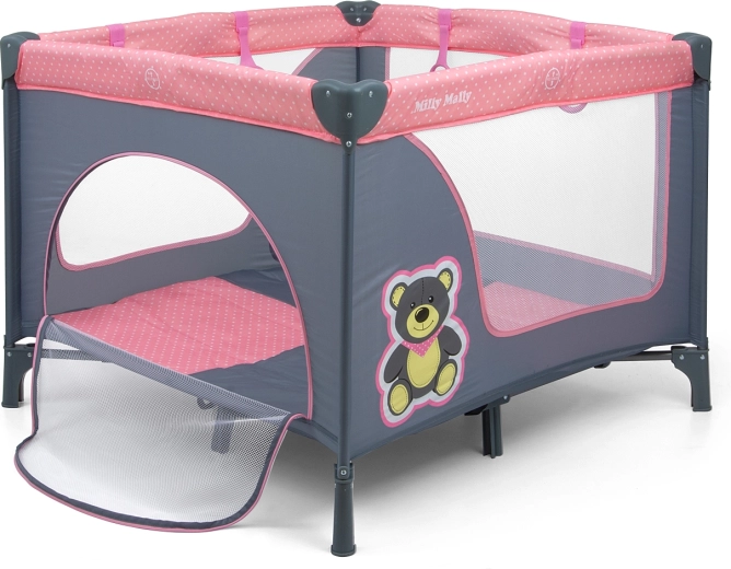 Κρεβάτι ταξιδιού και πάρκο Milly Mally Fun Pink Bear